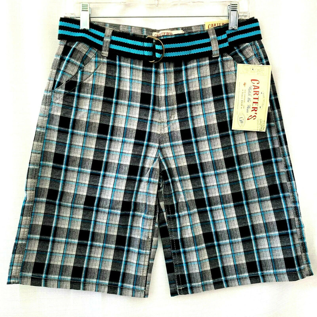 Carter's Watch The Wear Shorts Plaid Boys Size 18 Light Gray Blue Black Plaid