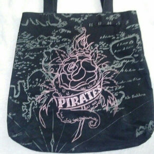 Pirates Women's Black Tote with Pink Lettering and Rose Design