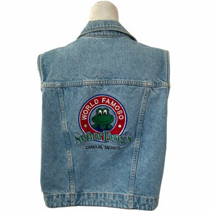 vintage 80s 90s Senor Frogs Cancun Mexico Denim Sleeveless Jean Jacket Vest XL