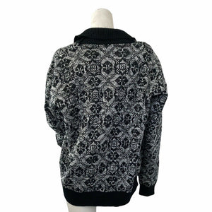 Vintage Cardigan Sweater Everest Black White Womens Size Medium Plunging V Neck