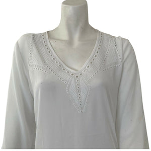 NYDJ Blouse White Eyelet Pullover Long Sleeve Womens Size Small
