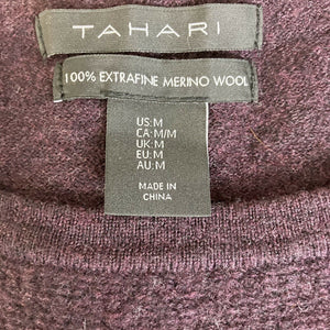 Tahari Sweater 100% Extra fine Merino Wool Womens Purple Pullover Sweater Size M
