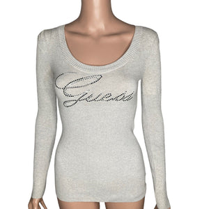 VTG Guess Sweater Womens Size Small Spellout Lace Up Sequins Long Sleeve Y2K