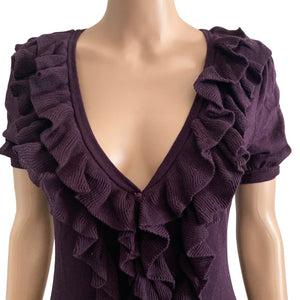 Sweater Women's Medium Purple Ruffled Buttoned Front Stretch