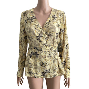 Vince Camuto Blouse Womens Small Yellow Floral Wrap New