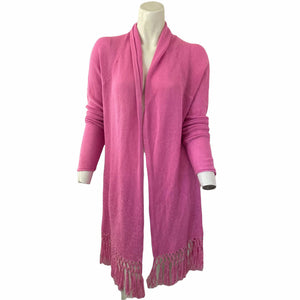 Lilly Pulitzer Open Front Long Cardigan Pink Fringe Womens Size Medium