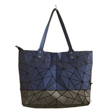 Load image into Gallery viewer, Patricia Luca Purse Tote Two Tone Slanted Geo Blue Gray P. Luca