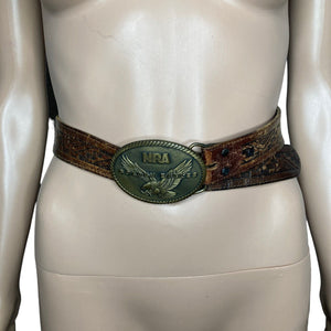 Vintage NRA Golden Eagles Leather Belt w Buckle Brown Tooled