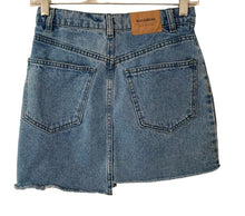 Load image into Gallery viewer, Pull &amp; Bear Denim Skirt Micro Mini two tone plaid Green Blue Small Asymmetrical