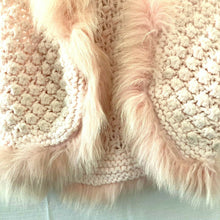 Load image into Gallery viewer, Girls Pink Handmade Crochet Faux Fur Lined Open Front Sweater Vest Small