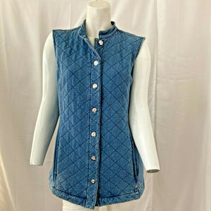 Quacker Factory Dream Jeannes Quilted Barn Vest Blue Denim Size Extra Small