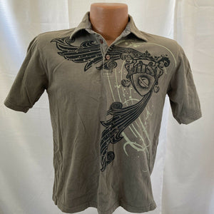Lost Mens Olive Green and Black Polo Style T-shirt adult Medium couture