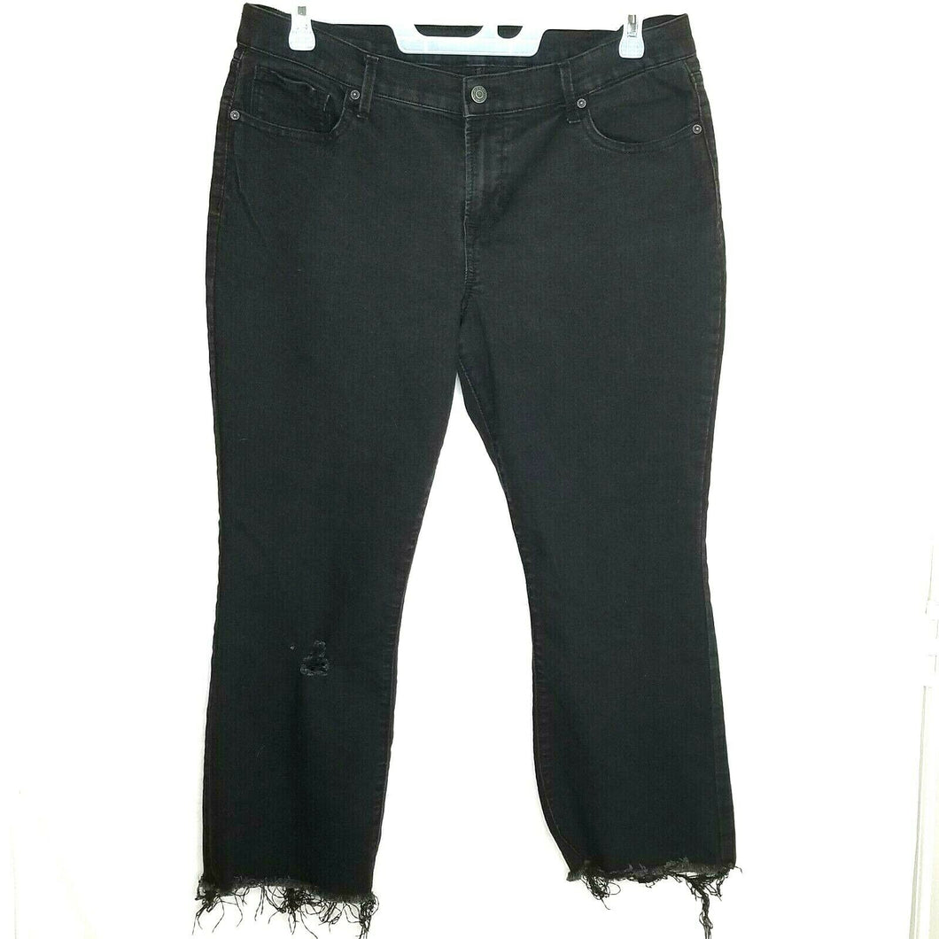 Old Navy Jeans Flare Raw Hem Womens Black Size 14 Reg Distressed