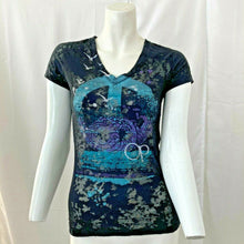 Load image into Gallery viewer, OP Womens Black and Blue Ying Yang Influenced Tshirt Juniors Medium 7