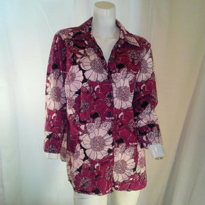 East Fifth Womens Plus Size Fuchsia Floral button Down Blouse 1X