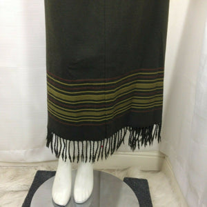 Valerie Stevens Petites Womens Olive Green Sarape Style w Fringe Skirt 6P