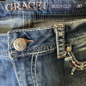 Grace In La Jeans Womens Size 30 Embroidered Beaded Bootcut