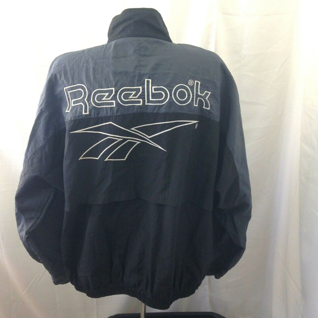 Reebok Vintage 90's Mens Gray and Black Zip Front Spellout Windbreaker Large