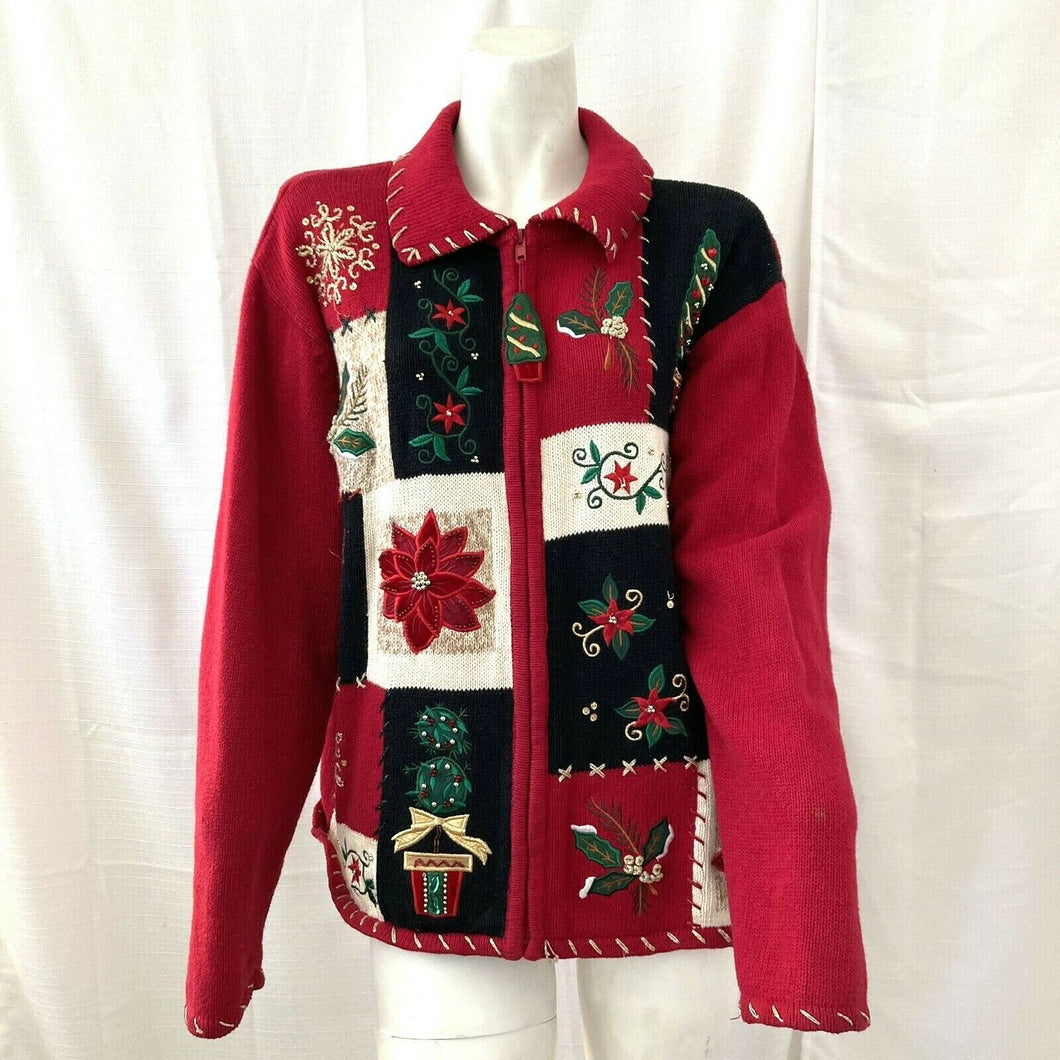 Heirloom Collectibles Christmas Collection 2004 Multicolored Zip Front Sweater