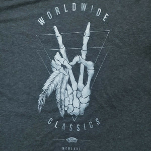 VANS Womens Black Gray Off The Wall Worldwide Classics Skeleton Hand Shirt M