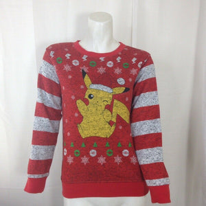 Pokemon Youth Girls Boys  Red Yellow Pikachu Pullover Sweater Shirt Size Medium