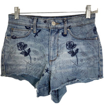 Load image into Gallery viewer, Guess Los Angeles Shorts Cuttoff Denim Rose Embroidered Womens Size 26