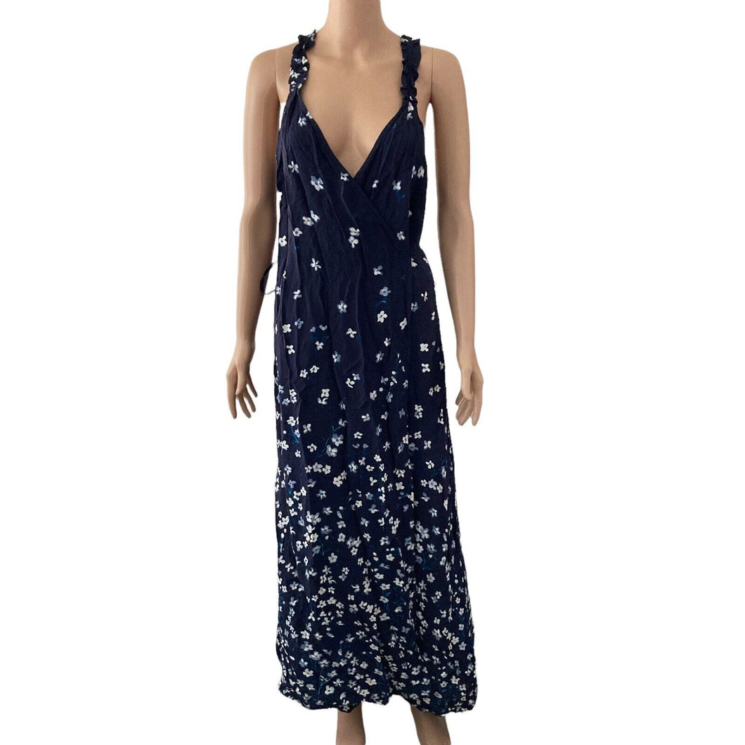 Lovestitch Wrap Dress Floral Womens Navy White Strappy Sleeve Womens Large New