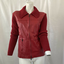 Load image into Gallery viewer, Vintage Maurice Sasson Women’s Red Leather Zip Front Sweater Medium