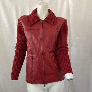 Vintage Maurice Sasson Women’s Red Leather Zip Front Sweater Medium