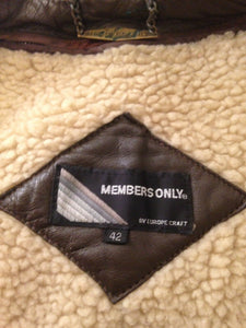 Members Only Mens Vintage Brown Leather Bomber Jacket w Sherpa Lining 42