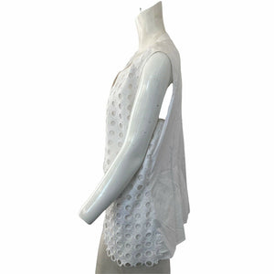 Ravel Blouse White Eyelet Zip Front Women’s Sleeveless Size Large