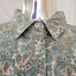 Vintage Maggie Lawrence Green Beige Peach Paisley Button Up Long Sleeve Shirt M