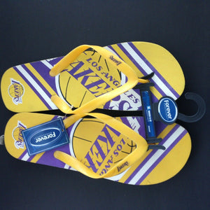 Forever Collectibles Mens Purple and Yellow Lakers Flip Flips Extra Large