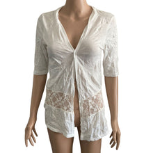 Load image into Gallery viewer, Maurices Top Open Front Womens Small White Lace Midriff Short Sleeve