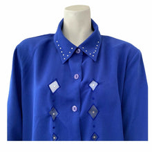Load image into Gallery viewer, Drapers Studio Blouse Womens Size PXL Blue Rhinestone
