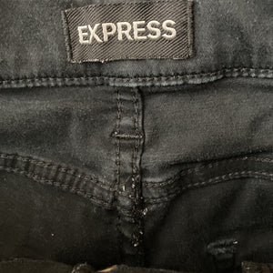 Express Shorts Denim Bermuda Button Fly Womens Black Stretch Size 0 Cuffed