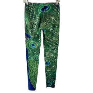 Peacock Leggings Womens Small Green Blue Stretch