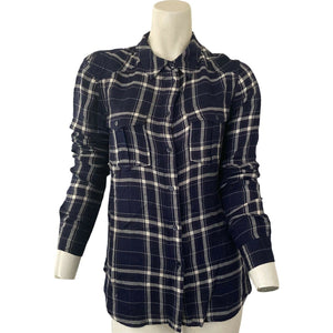 Paige Shirt Plaid Button Front Womens Black and White Size XS