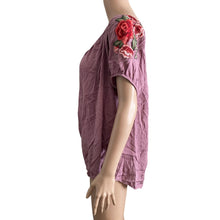 Load image into Gallery viewer, Sky Plus Blouse Womens 3X Floral Embroidered Shoulders Pink Purple