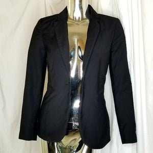 H&M Womens Black Lined 1-Button Regular Length Long Sleeve Blazer Jacket Size 4