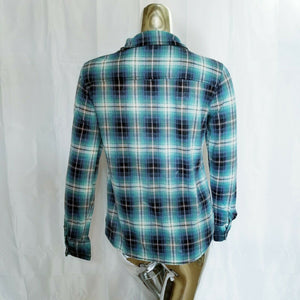 Eden & Olivia Womens Blue Green Plaid Shirt Small