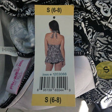 Load image into Gallery viewer, Rose Marie Reid Swim Dress Small Black White Floral Halter Stretch