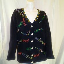 Load image into Gallery viewer, Storybook Knits Womens Vintage Black Cardigan Holiday Sweater Large