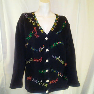 Storybook Knits Womens Vintage Black Cardigan Holiday Sweater Large