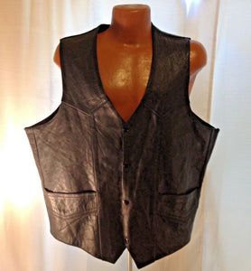 New Age International  Mens Sleeveless Black Leather Motorcycle Vest Size 54