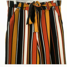 Load image into Gallery viewer, Zara Pants Trafaluc Collection Capri Wide Leg Orange and Black Striped Size L