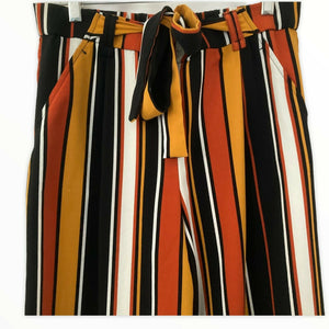 Zara Pants Trafaluc Collection Capri Wide Leg Orange and Black Striped Size L