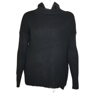 Devotion By Cyrus Sweater Turtleneck Black Hi-Low Rib-Knit Womens XS