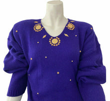 Load image into Gallery viewer, Vintage 80s Boos Sweater Purple One Size Womens gold tone Gems