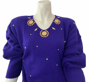 Vintage 80s Boos Sweater Purple One Size Womens gold tone Gems